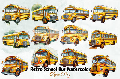 Retro School Bus Watercolor Clipart