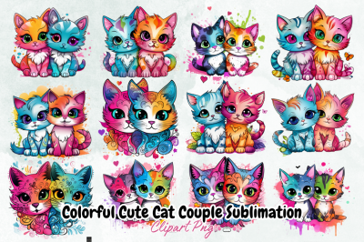 Colorful Cute Cat Couple Sublimation