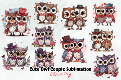 Cute Owl Couple Sublimation Clipart