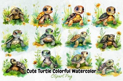 Cute Turtle Colorful Watercolor ClipArt