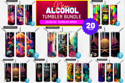 Neon Alcohol Ink Tumbler Bundle