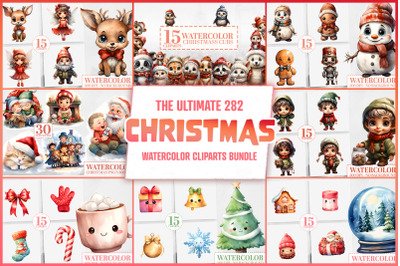 282 Mega Christmas Watercolor Cute Cliparts: Holiday PNGs