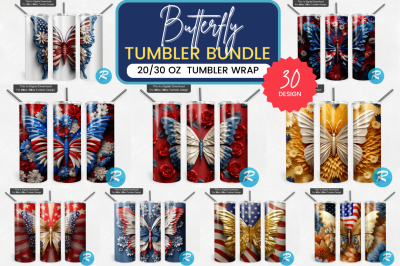 Patriotic 3D Butterfly Png Tumbler Bundle