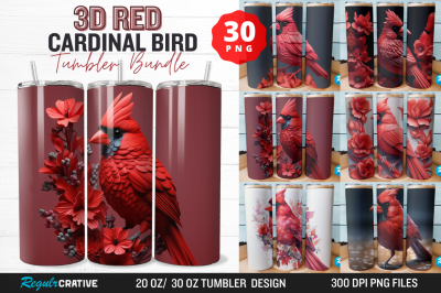 3D Red Cardinal Bird Tumbler Bundle