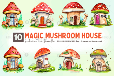 Magic Mushroom House Watercolor Clipart