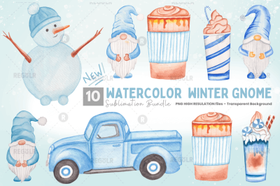 Watercolor Winter Gnome Clipart Bundle