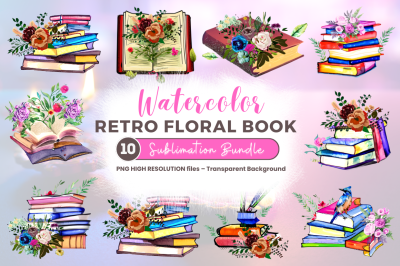 Watercolor  Retro Floral Book clipart