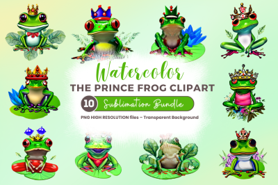 Watercolor   The Prince Frog Clipart Bundle