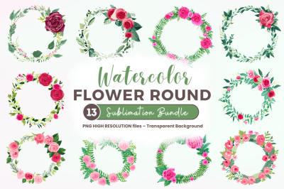 Watercolor  Flower Round Clipart Bundle