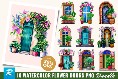 Flower Doors Watercolor Clipart Bundle