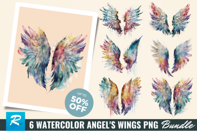 Watercolor Angel&amp;&23;039;s Wings Sublimation Clipart Bundle