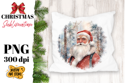 Christmas sublimation design. Santa Claus in winter forest