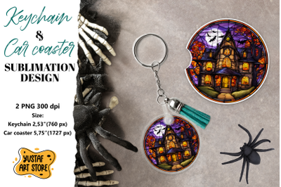 Halloween Stained glass Keychain &amp; Car coaster sublimation