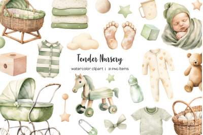 Watercolor baby clipart. Newborn baby pastel PNG items