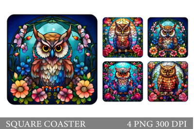 Stained Glass Owl Coaster Design. Owl Square Coaster