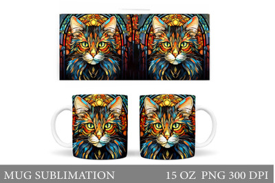 Cat Mug Wrap Sublimation. Stained Glass Cat Mug Wrap Design