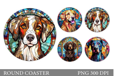 Stained Glass Dog Coaster. Dog Round Coaster Sublimation