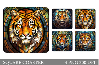 Tiger Square Coaster Design. Stained Glass Tiger Coaster