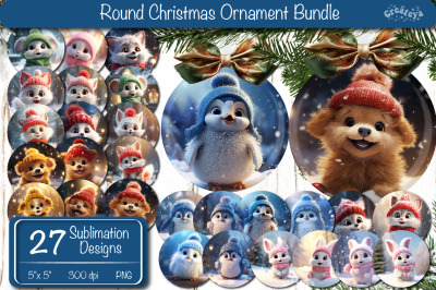 Round Christmas ornament Sublimation Bundle Baby Animas PNG