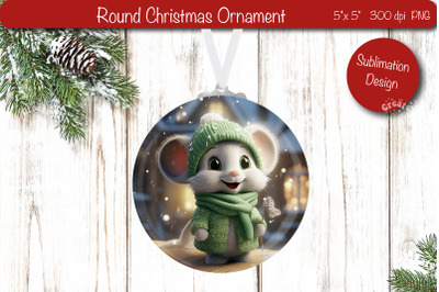 Christmas ornament Round Sublimation Christmas Baby Animal PNG Mouse