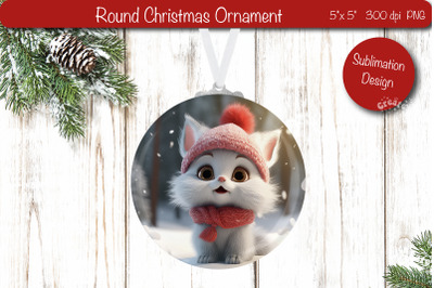 Christmas ornament Round Sublimation Christmas Baby Animal PNG Cat