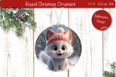 Round Christmas ornament Sublimation Animal PNG Cat