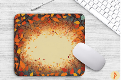 Autumn Falling Leaves Border Mouse Pad