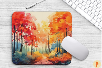 Watercolor Autumn Forest Mouse Pad