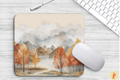 Watercolor Autumn Scene Mouse Pad Design