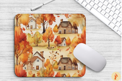 Watercolor Cozy Autumn Scene Mouse Pad