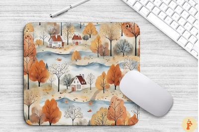 Watercolor Cozy Autumn Scene Mouse Pad