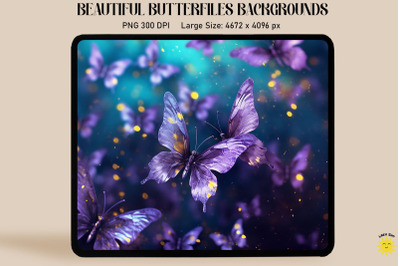 Butterflies Violet Silver Backgrounds