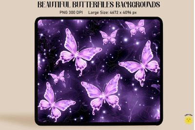 Light Purple Butterflies In Starry Sky