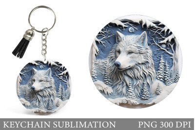 Winter Wolf Round Keychain. Wolf Keychain Sublimation