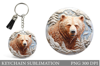 Winter Bear Keychain Design. Bear Round Keychain Sublimation
