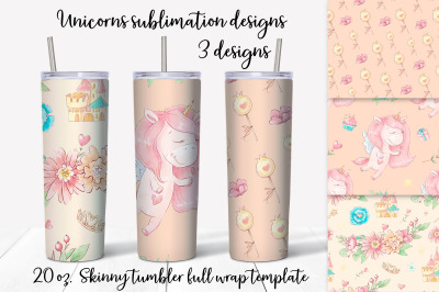 Unicorns sublimation design. Skinny tumbler wrap design