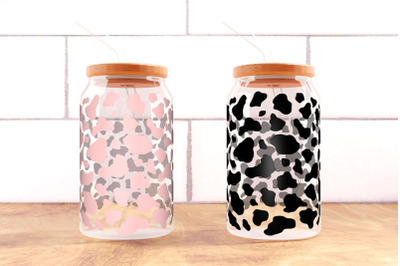 Cow Glass 16oz Glass Can Wrap SVG, Cowhide Can Glass Wrap.