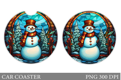Snowman Car Coaster Sublimation. Stained Glass Car Coaster