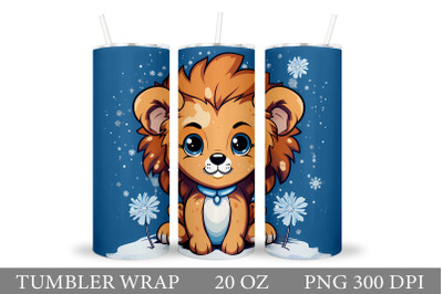 Cute Lion Tumbler Sublimation. Winter Lion Tumbler Design