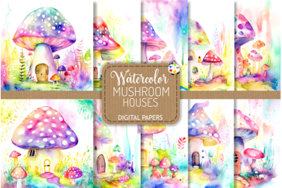 Watercolor Mushroom Houses - Transparent Digital Papers