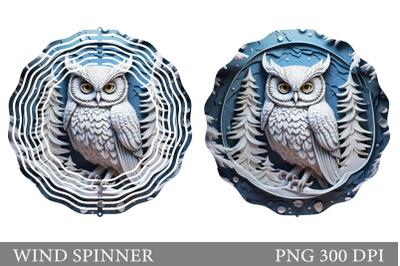 White Owl Wind Spinner Design. Winter Owl Wind Spinner