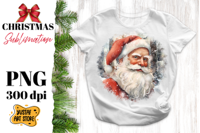 Christmas sublimation design. Santa Claus in winter forest