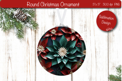 3D Christmas ornaments Round Sublimation 3D Christmas Flower PNG