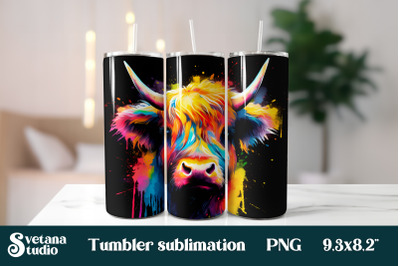 Rainbow highland cow tumbler | Highland cow sublimation