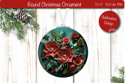 3D Christmas ornaments Round Sublimation 3D Christmas Flower PNG