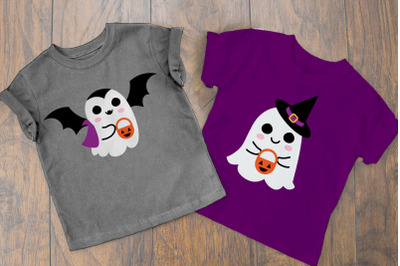 Ghosts in Halloween Costumes Duo | SVG | PNG | DXF | EPS