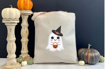 Halloween Ghost in a Witch Costume | Applique Embroidery