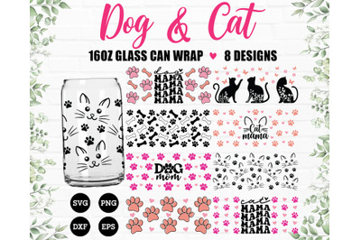 Glass Can Wrap SVG Bundle - Cat Glass can SVG - Dog Glass Can SV