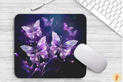 Glowing Purple Butterflies Mouse Pad