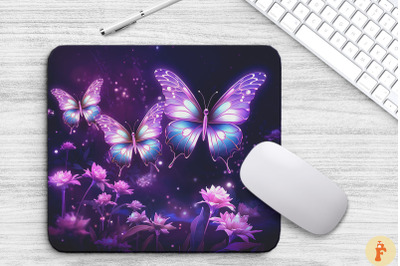 Glowing Purple Butterflies Mouse Pad